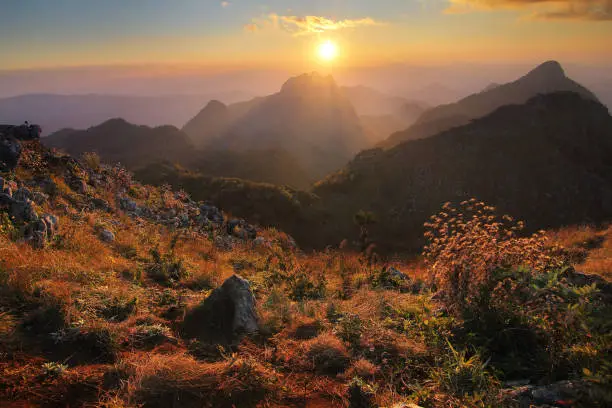 Photo of Beautiful scenery during time the sunset view from top of Doi Luang Chiang Dao at Chiang Mai province in Thailand is a very popular for photographer and tourists. Attractions and natural Concept