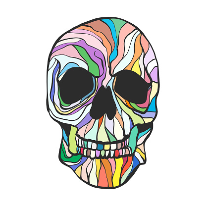 Vector illustration of hand drawn colorful skull drawing