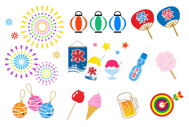 letni festiwal w japan_icon planie - paper lantern illustrations stock illustrations