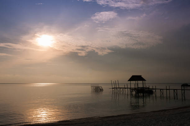 istock Sunset tropical beach and wooden bridge pier 995233724