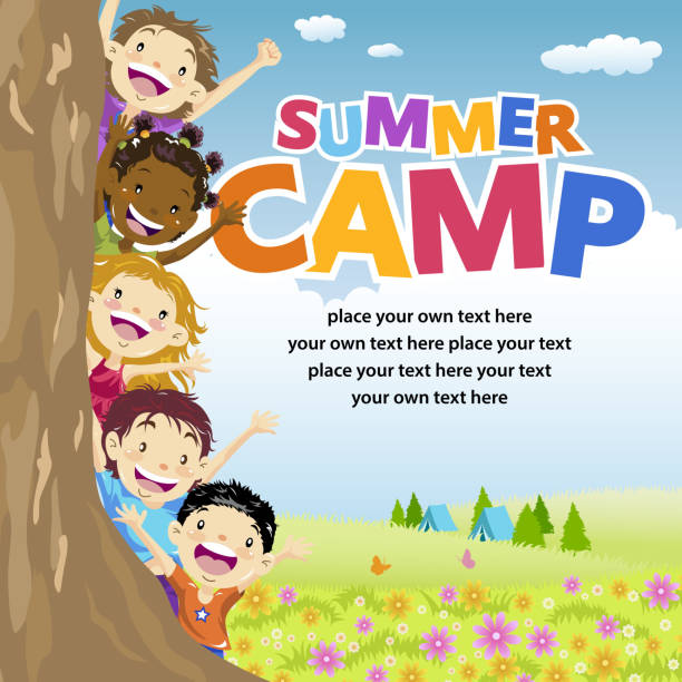 ilustrações, clipart, desenhos animados e ícones de acampamento de verão as crianças - flower bed gardening flower field