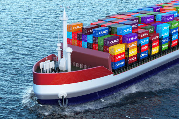 istock The Netherlands freighter ship with cargo containers sailing in ocean, 3D rendering 995236432
