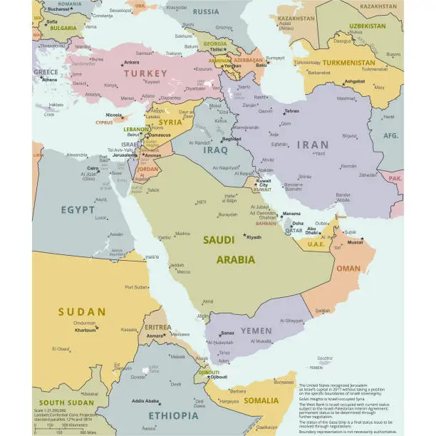 Vector illustration of Political map of The Middle East