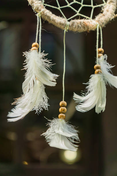 istock close up of a dream catcher with white feathers 995244432