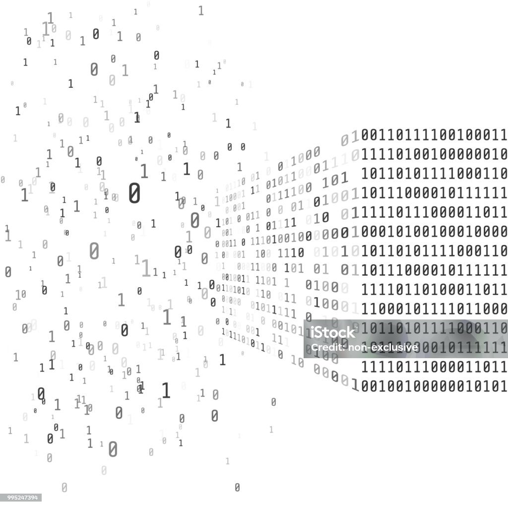 Big data concept. Binary matrix code. Artificial intelligence smart system. Process of sorting data from chaos into an ordered system. Search decision. Vector illustration Binary Code stock vector