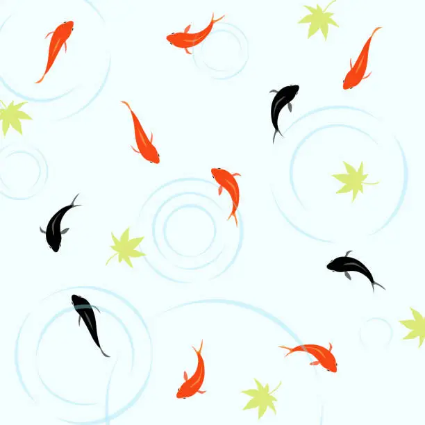 Vector illustration of Goldfish and a maple pattern