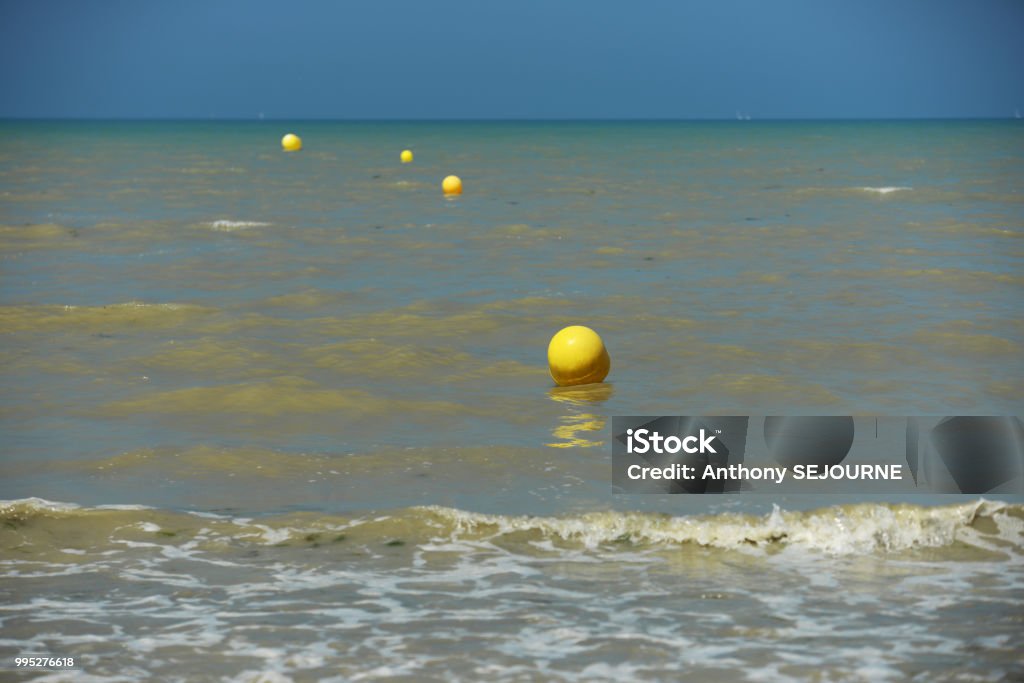 Buoy Normandy Coast low tide Inflatable Swim Ring Stock Photo