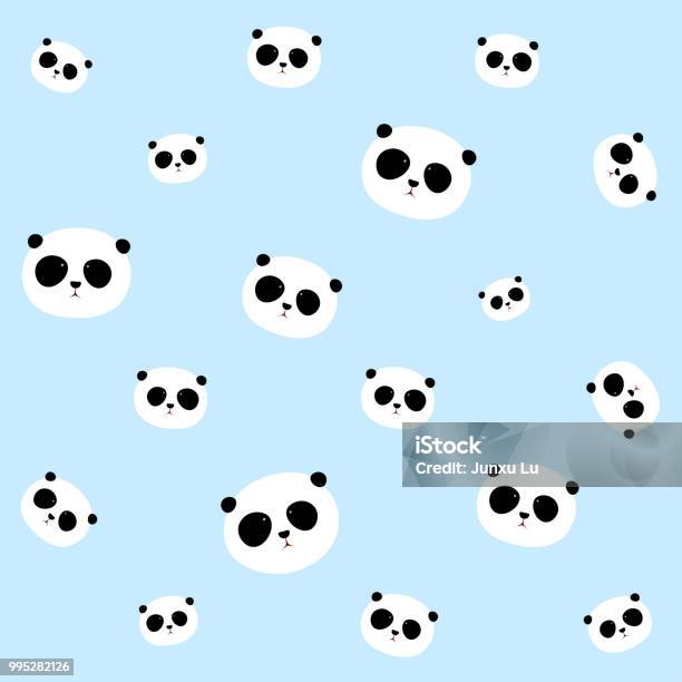 Blue Panda Pattern Seamless Vector Pattern Panda Head Face Pattern On Light Blue ...