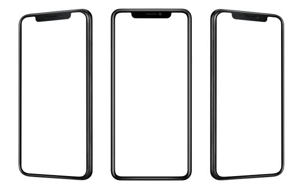 istock Front and side view of black smartphone with blank screen and modern frame less design isolated on white 995294918