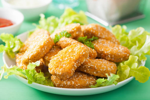 vegan soy nuggets healthy snack stock photo