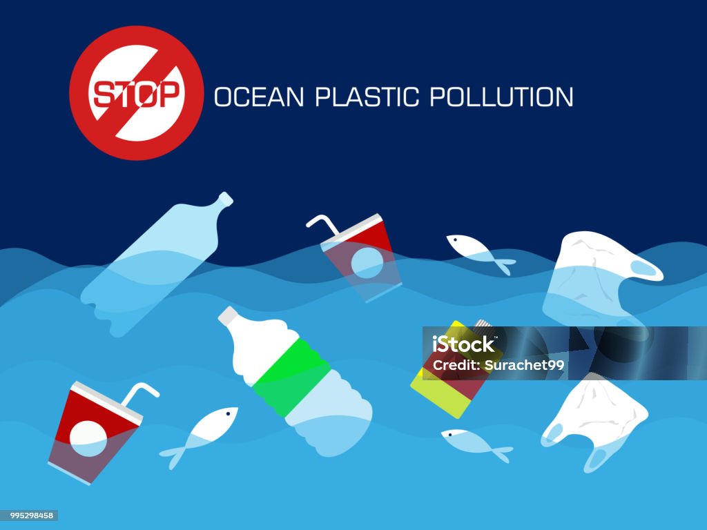Stop plastic ocean pollution concept. Stop plastic ocean pollution concept. vector illustration. Sea stock vector