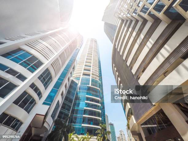 Skyscraper Buildings Looking Up In Downtown City Stock Photo - Download Image Now - Apartment, Luxury, Building Exterior