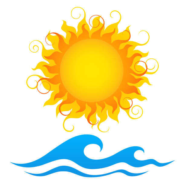 ilustraciones, imágenes clip art, dibujos animados e iconos de stock de sol y la onda - surfing surfboard summer heat