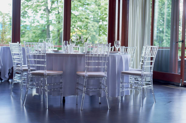 istock Transparent light chairs at the Banquet.Specific. Weightless transparent interior 995305396