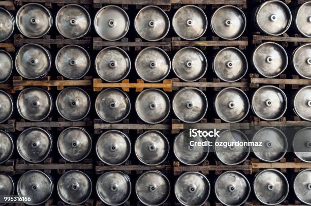 Stack Of Shiny Beer Barrels Stock Photo - Download Image Now - Keg, Metal, Metallic