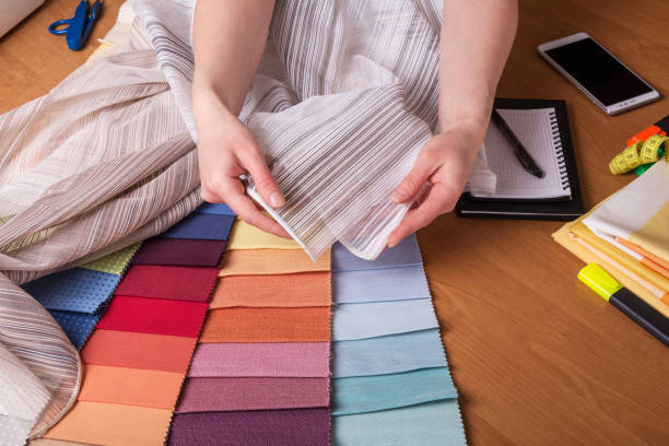 istock Large selection of fabric samples for interior decoration on table 995316834