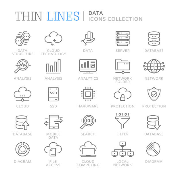 Collection of data line icons Collection of data thin line icons. Vector eps 8 downloading data stock illustrations