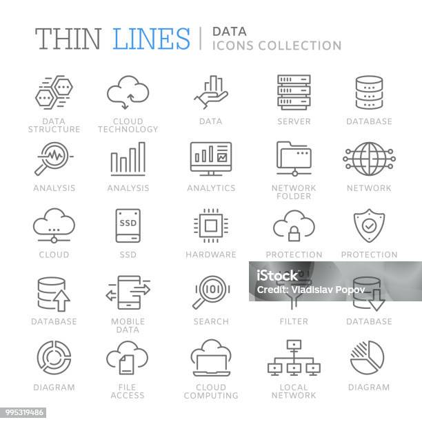 Collection Of Data Line Icons Stock Illustration - Download Image Now - Icon Symbol, Data, Technology