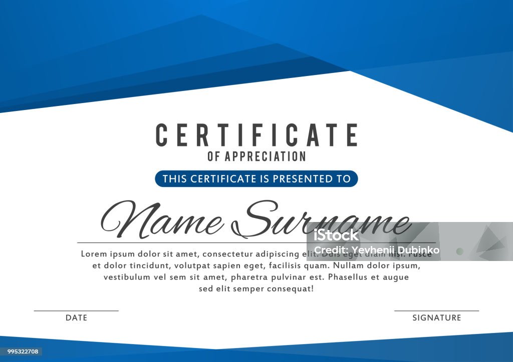 Certificate template in elegant blue color with abstract borders, frames. Certificate of appreciation, award diploma design template Certificate template in elegant blue color with abstract borders, frames. Certificate of appreciation, award diploma design template. Vector Certificate stock vector