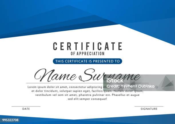 Certificate Template In Elegant Blue Color With Abstract Borders Frames Certificate Of Appreciation Award Diploma Design Template Stock Illustration - Download Image Now