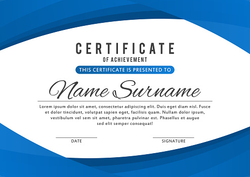 Certificate template in elegant blue color with abstract borders, frames. Certificate of appreciation, award diploma design template. Vector