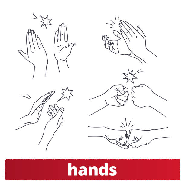 Hand Gestures Linear Icons. Fist Bump, High five. Hand gestures thin line icons. Applause, fist bump, high five linear style signs. Body language, nonverbal communication signals. punching illustrations stock illustrations