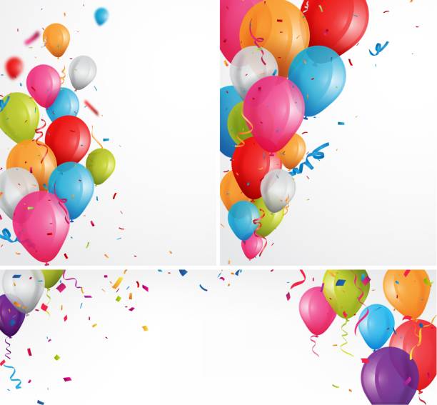 красочные праздничные шары фон - balloon birthday confetti streamer stock illustrations