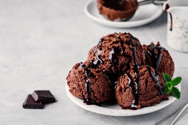 istock A plate of chocolate ice cream scoops with chocolate sauce 995359308