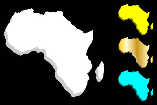 3D map of Africa 3D map of Africa continent - white, gold, blue and yellow - vector illustration libya map stock illustrations