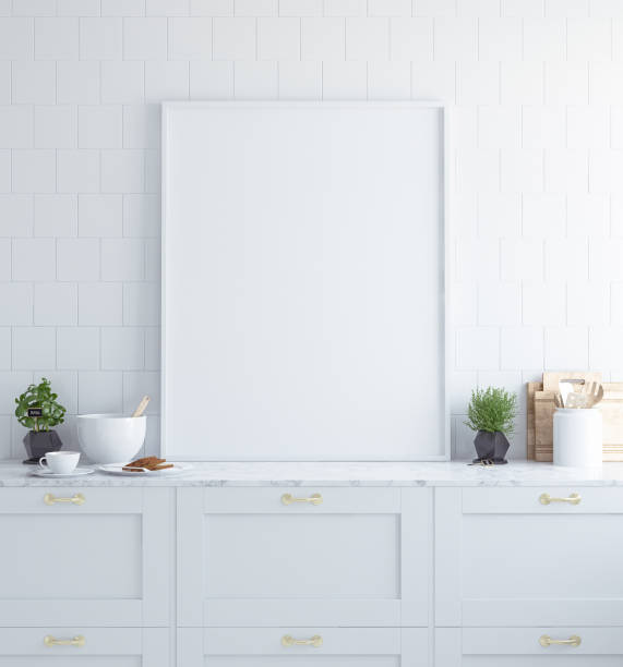 istock Mock up poster frame in kitchen interior, Scandinavian style 995403324