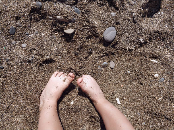 istock Baby's feet in the sand with pebbles 995429350