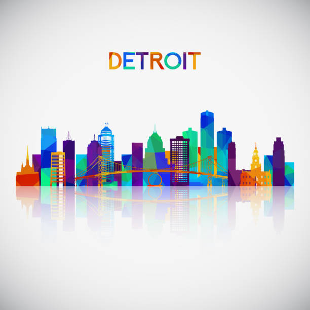 Detroit skyline silhouette in colorful geometric style. Symbol for your design. Vector illustration. Detroit skyline silhouette in colorful geometric style. Symbol for your design. Vector illustration. detroit michigan stock illustrations