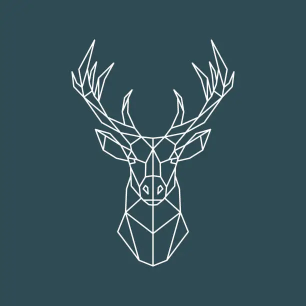 Vector illustration of Polygonal deer portrait. Geometric animal illustration. Reindeer poster. Scandinavian style. Vector print.