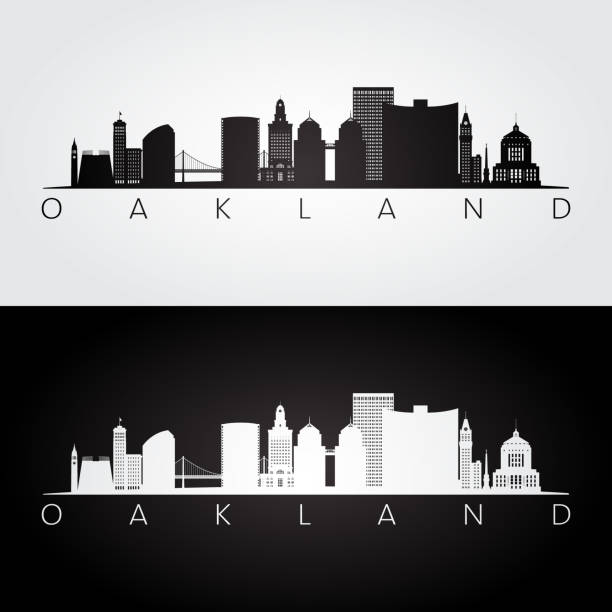 Oakland, USA skyline and landmarks silhouette, black and white design, vector illustration. Oakland, USA skyline and landmarks silhouette, black and white design, vector illustration. oakland california stock illustrations