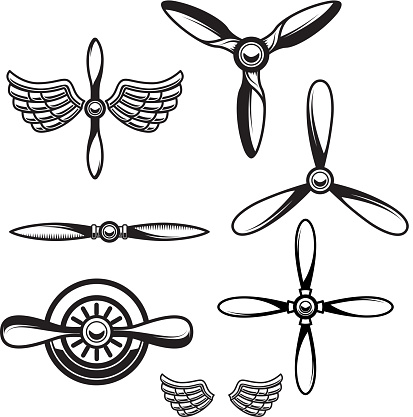 Set of airplane propellers. Design element for  emblem, sign. Vector illustration