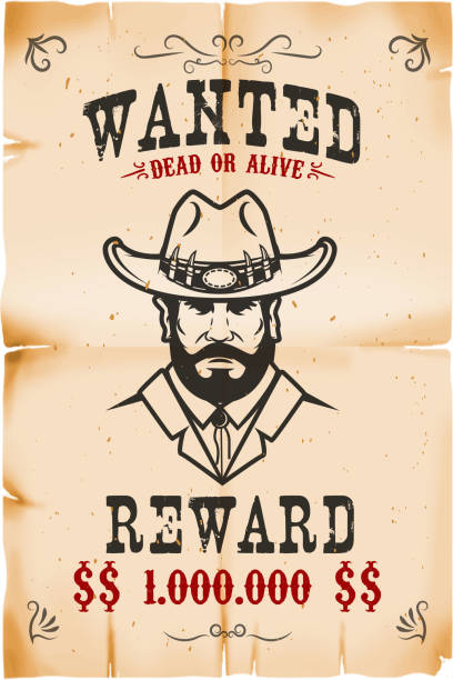 빈티지는 포스터 템플릿을 오래 된 종이 질감 배경 원하는. 와일드 웨스트 테마입니다. - cowboy desire west poster stock illustrations