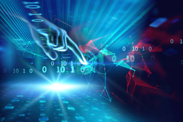 istock 3d illustration of hand touch gesture on futuristic technology element 995443552