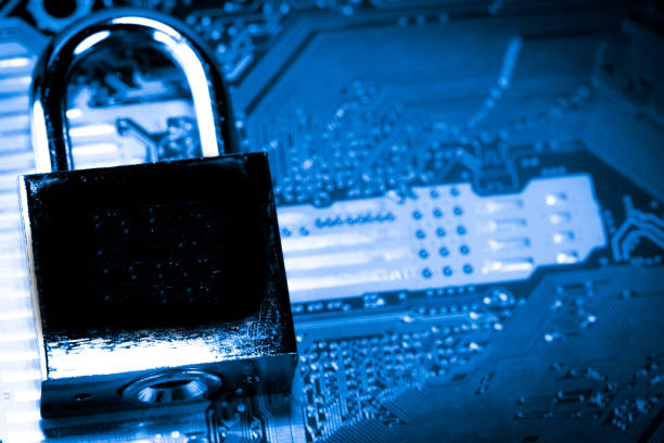 istock Abstract,close up of Lock on Mainboard Electronic computer background. (best internet top security) 995444650