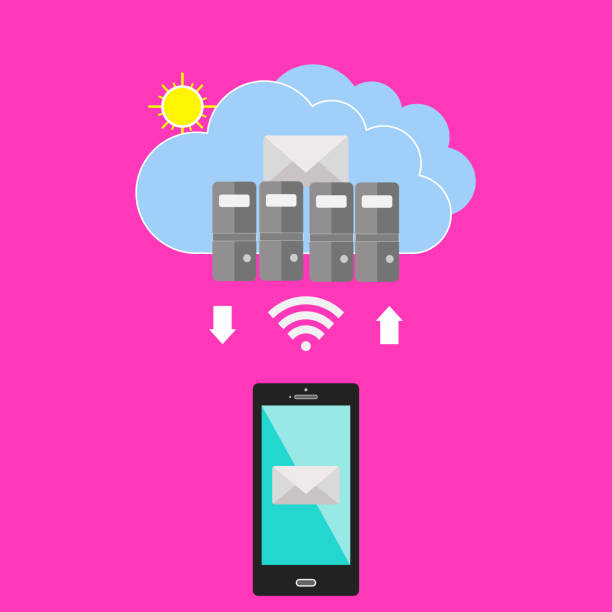 wirless は、クラウド サービス プロバイダーとの通信をメールで送信します。 - mobile phone smart phone portable information device mobility点のイラスト素材／クリップアート素材／マンガ素材／アイコン素材
