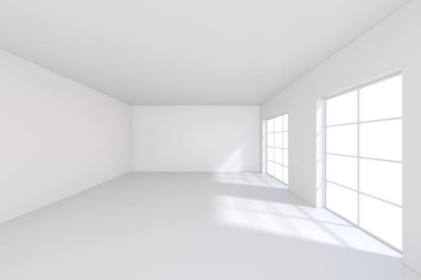 istock Room with windows and falling light from the window to the floor. 3D rendering 995459950