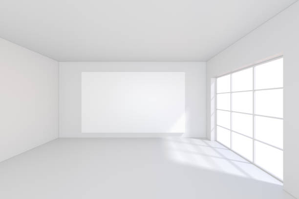 istock Large white billboard standing near a window in a white room. 3D rendering 995460030
