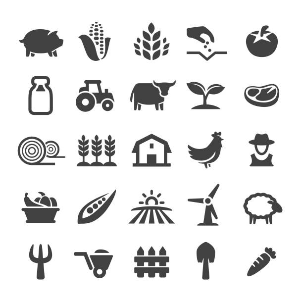 landbau icons set - smart-serie - green crop tractor planting stock-grafiken, -clipart, -cartoons und -symbole