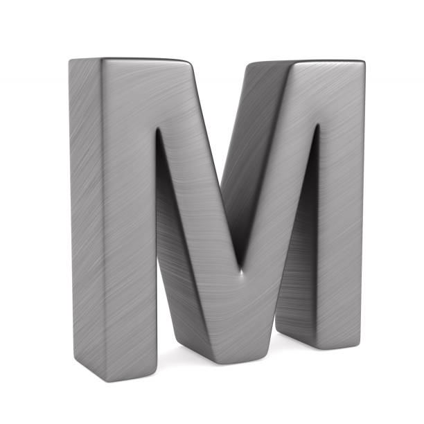 흰색 바탕에 문자 m입니다. 격리 된 3d 그림 - letter m alphabet three dimensional shape metal 뉴스 사진 이미지