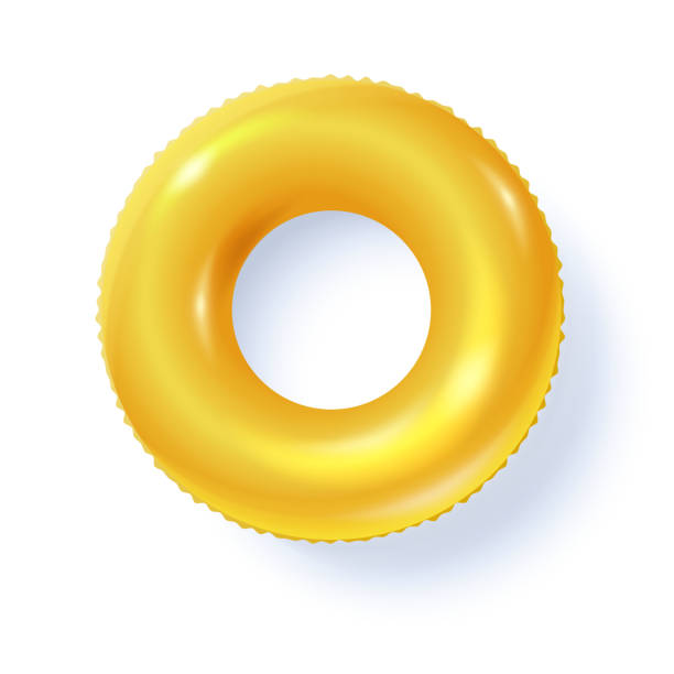 istock Yellow swimming ring with shadow isolated on white, top view. Color inflatable circle for swimming, flat lay. Vector template for your summertime design 995472870