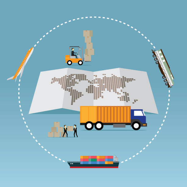 illustrazioni stock, clip art, cartoni animati e icone di tendenza di logistica globale - warehouse storage room chain freight transportation