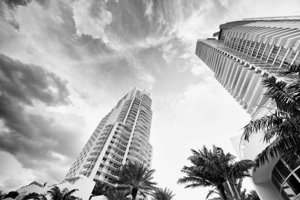 istock Skyscrapers from below, Miami South Beach. Black And White. 995484812