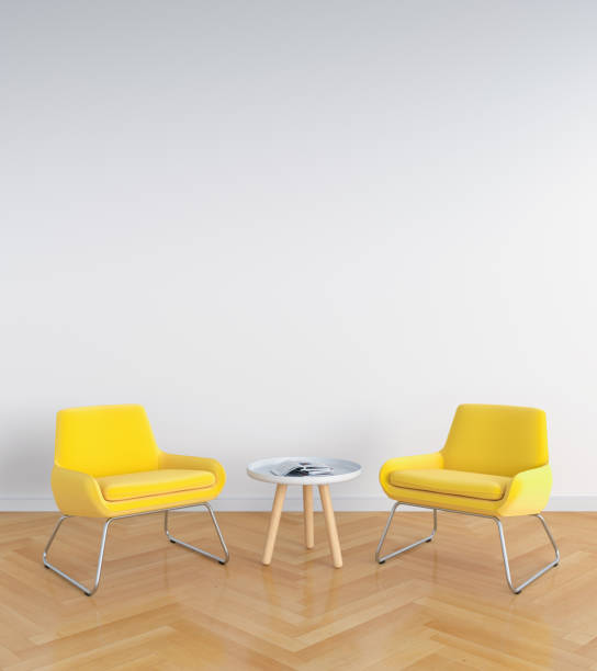 istock Yellow sofa in white living room, 3D rendering 995497066