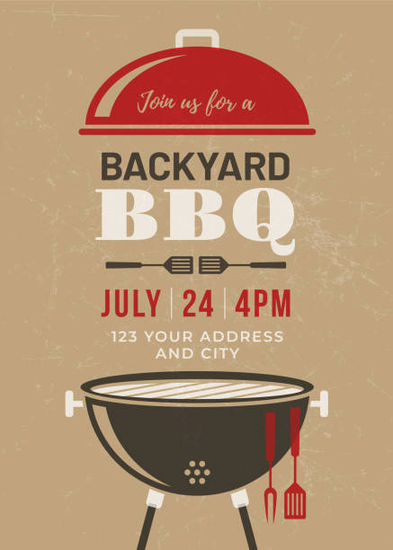 ilustrações de stock, clip art, desenhos animados e ícones de backyard bbq party invitation template - take out food fast food vertical tomato
