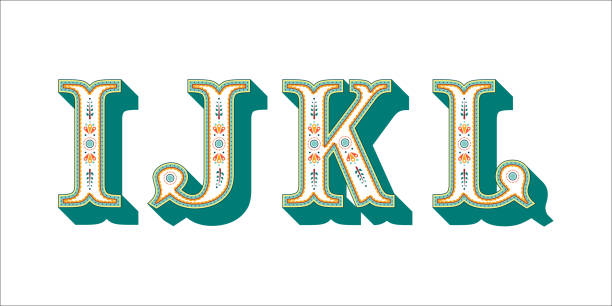 ilustraciones, imágenes clip art, dibujos animados e iconos de stock de alfabeto popular ornamental floral letra i j k l - letter i letter j letter k letter l