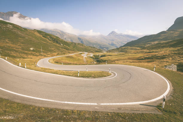 winding road at san bernardino pass in switzerland.